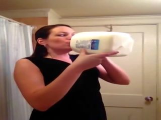 Amateur babe tries the milk challenge.